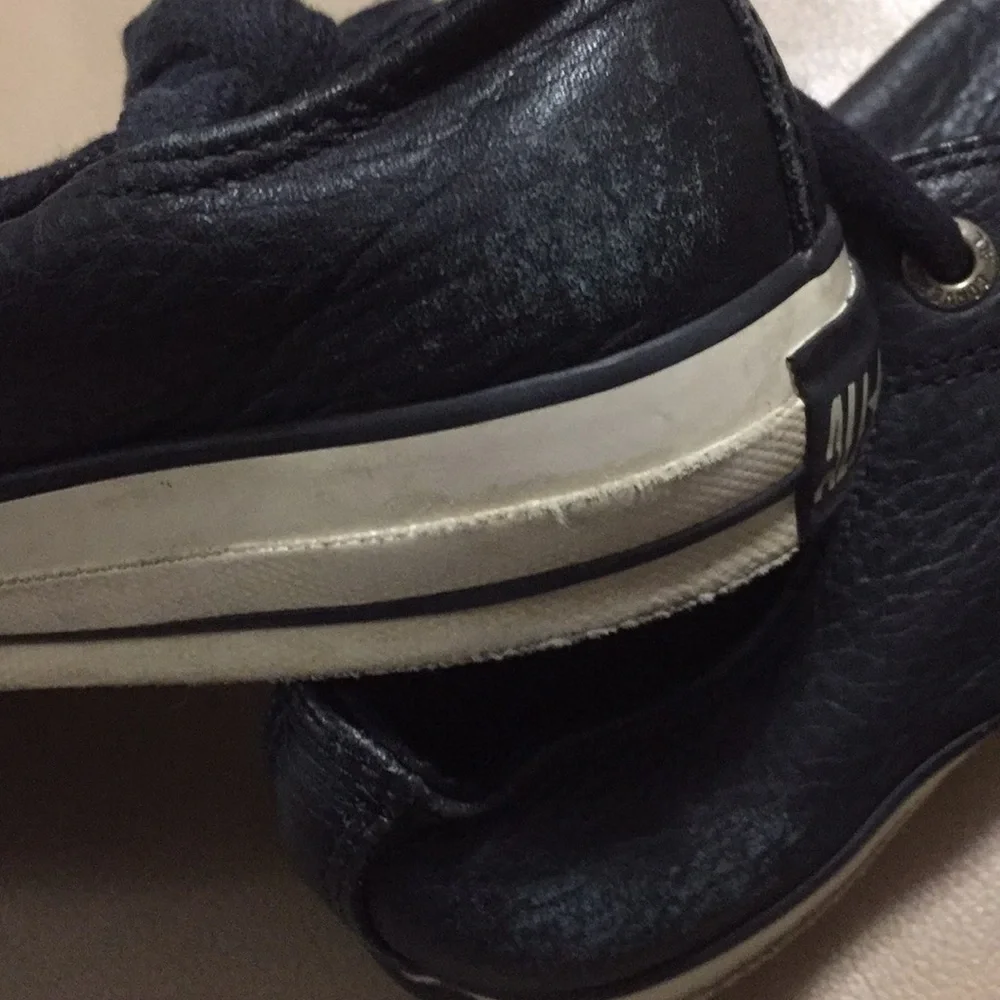Converse Black Leather Low-Top Sneakers with White Toe Caps - Picture 6 of 7
